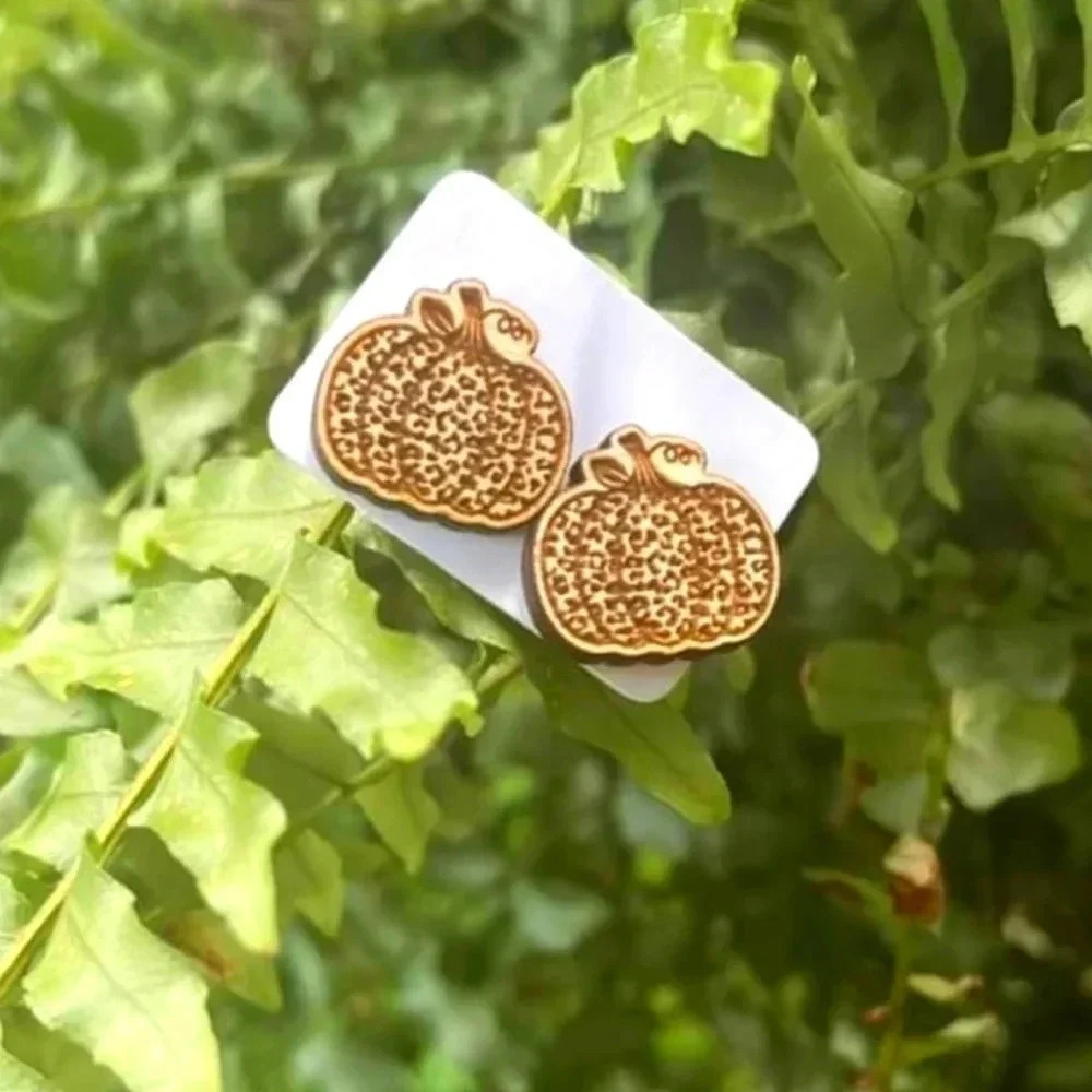 WOODEN pumpkin earrings